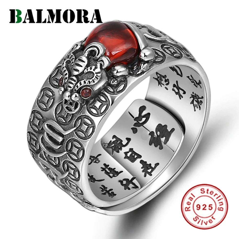 Red Garnet Stone Rings for Men Women 925 Sterling Silver Jewelry Chinese Pixiu F - £28.40 GBP