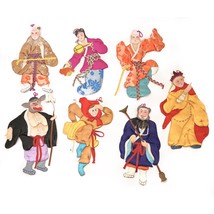 Set of 7 Silk Asian Chinese Paper Dolls Handmade Figures 7&quot; Vintage 1960&#39;s Box - £27.24 GBP