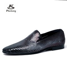 Nuine snake pattern leather shoes hair stylist italian open edge slip on british carved thumb200