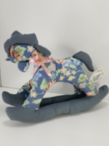 Victorian Rocking Horse Vintage Blue Grey Pink Rose Plush Stuffed Animal... - $16.82