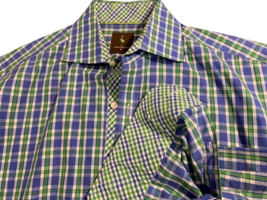 TailorByrd Two-Tone Gingham Cotton Stretch Long Sleeve Shirt Blue Green ... - $462.49 MXN