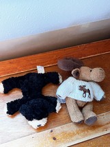 Lot of Small Russ Plush Black Floppy Bear &amp; Unipak Jointed Brown Moose in Knit - £7.43 GBP