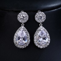 Charm White/Rose/Yellow Gold Color Drop Water Long Earrings Clear Crystal Nail D - $11.40