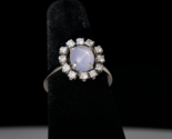 14K White Gold  Natural Gray Star Sapphire &amp;  Diamond Halo Ring Fine Estate - £1,123.47 GBP
