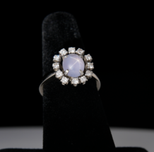 14K White Gold  Natural Gray Star Sapphire &amp;  Diamond Halo Ring Fine Estate - £1,140.15 GBP