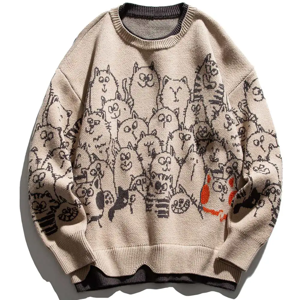 Aolamegs Men Oversized  Hip Hop Knitwear  Print Fake Two Pieces  Pullovers Autum - £192.96 GBP