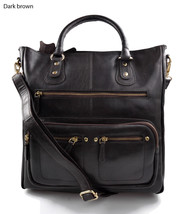 Ladies buffalo leather dark brown handbag women shoulder bag leather sat... - $200.00