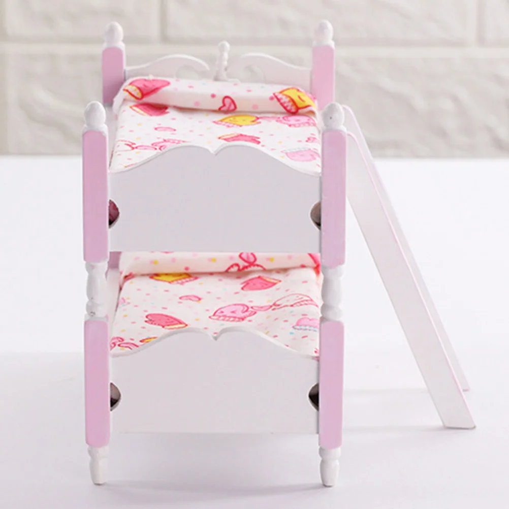 Dollhouse Bunk Bed 1/12 Scale Wooden Miniture Decoration Vanity Accessories - £14.08 GBP+