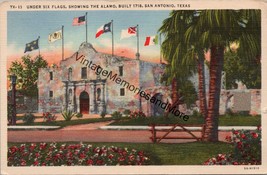 Under Six Flags Showing the Alamo Built 1718 San Antonio TX Postcard PC234 - £3.98 GBP