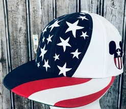Vintage Disney Mickey Flag Stars Stripes Goofy Hat Co Patriotic Cap USA Snap - £39.90 GBP