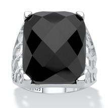 PalmBeach Jewelry Checkerboard-Cut Silver Genuine Black Onyx Rectangular Ring - £55.29 GBP