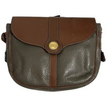 Land Brown Gray Leather Vintage Crossbody Shoulder Handbag Purse 9 1/2&quot; x 8&quot; - £22.57 GBP