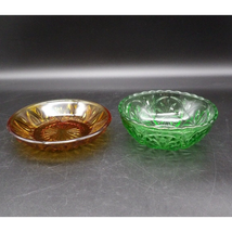 Vintage Lot of 2 Pressed Glass Berry Bowl Candy Dish Amber and Winter Green - $11.87