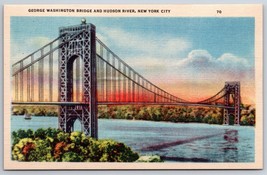 George Washington Bridge New York City NY NYC UNP Unused Linen Postcard I15 - £2.36 GBP