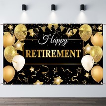 Happy Retirement Party Decorations Large Fabric Retirement Banner Backdrop Black - £14.38 GBP