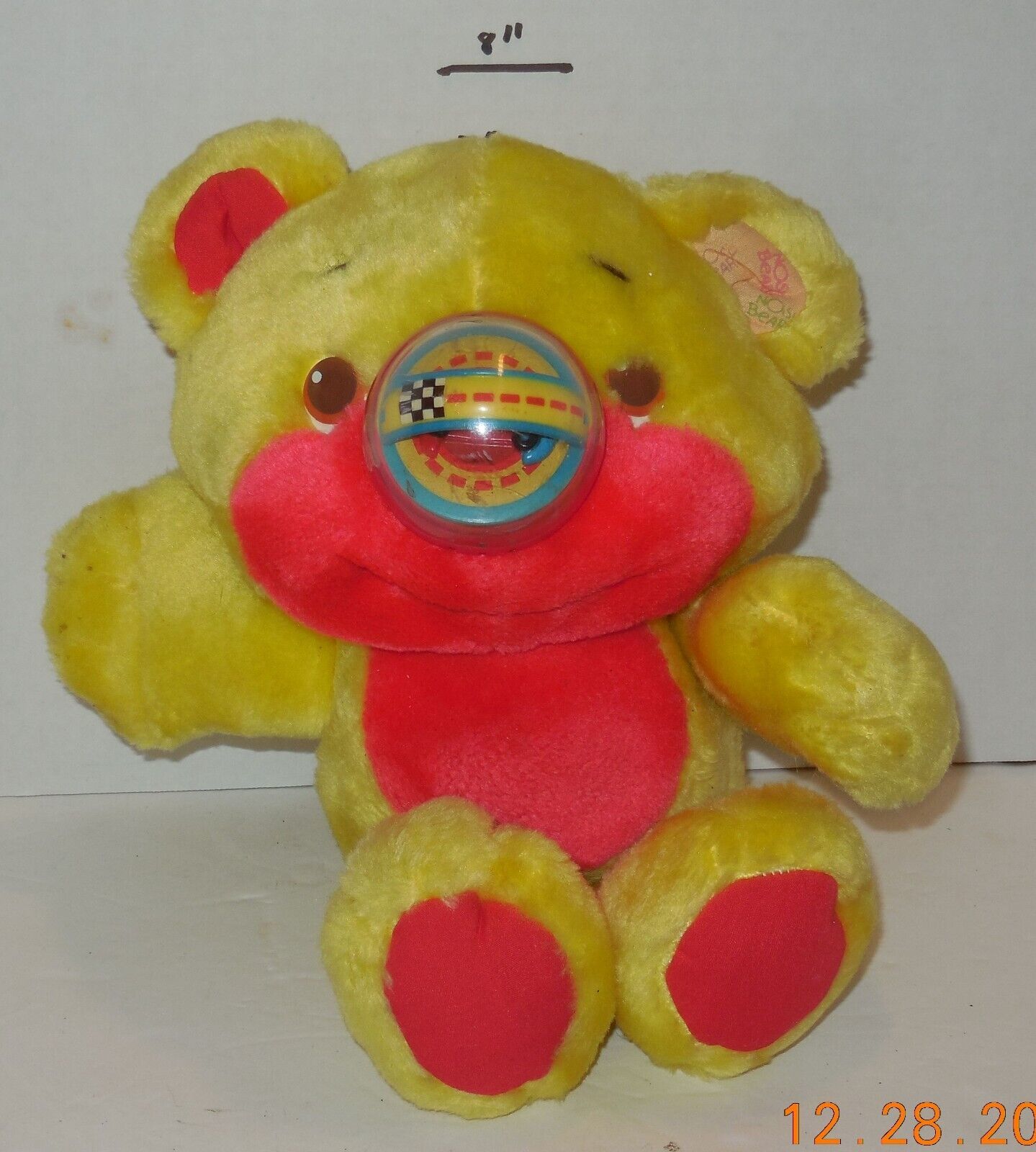 Vintage 1987 Playskool Nosy Bear Hotrod Plush Yellow Red 11" Stuffed Animal Rare - $74.25