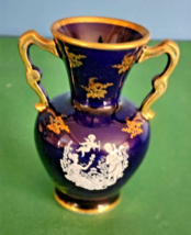 Vintage vase in Limoges porcelain cobalt blue and gold with a classic motif bleu - £37.01 GBP