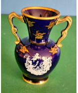 Vintage vase in Limoges porcelain cobalt blue and gold with a classic mo... - £36.46 GBP