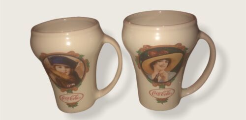 Coca-Cola 1980’s Ladies Ceramic Mugs Set Of 2 Made In Thailand - $26.44