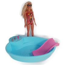 2019 Barbie Doll &amp; Pool Playset Slide GLH91 Blue Small Oval Pool - $4.99