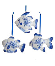 Kurt Adler Set Of 3 Porcelain 3.5&quot; Delft Blue Fish Nautical Xmas Ornaments J7792 - £18.33 GBP
