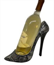 Snakeskin Look Wine Bottle Holder Stiletto Shoe Grey Black  8" High Poly Resin image 5