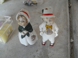 Vintage Lot of 2 Oddball Bisque Germany Bobber Boy and Girl Figurines 3&quot; Tall - £35.03 GBP