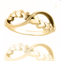 Rope of Hearts Ring 14K Yellow Gold Plated Silver Promise Heart Ring For Women - £17.71 GBP