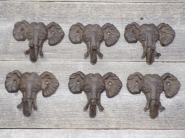 6 Elephant Head Hooks Wall Mount Coat Hat Key Towel Bath Hall Tree Cast ... - $39.99