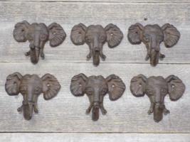 6 Elephant Head Hooks Wall Mount Coat Hat Key Towel Bath Hall Tree Cast Iron  - £31.32 GBP