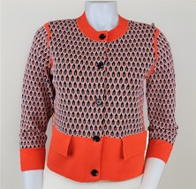 Ann Taylor Retro Geo Print Sweater Womens Small Coral 3/4 Sleeve Jacket ... - €15,72 EUR