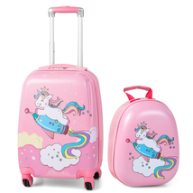 Kids Luggage Set 2-PC 18-In Rolling Spinner Suitcase 12-In Backpack Pink Unicorn - £70.14 GBP