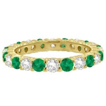 1CT Emerald &amp; Diamond Eternity Ring 14K Yellow Gold - £787.56 GBP+