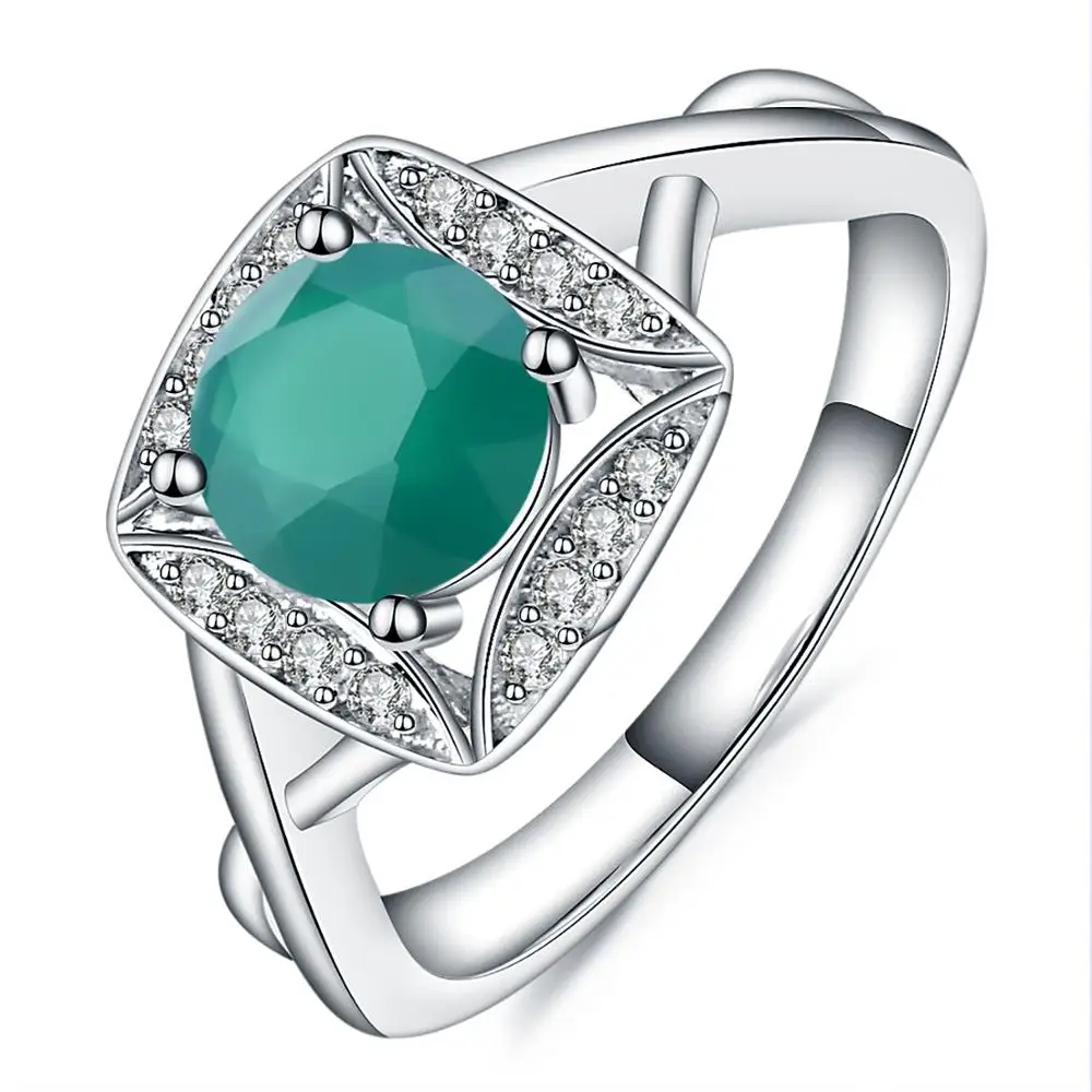 1.26Ct Natural Green Agate Gemstone Ring Wedding Brand 925 Sterling Silver Geome - £40.54 GBP