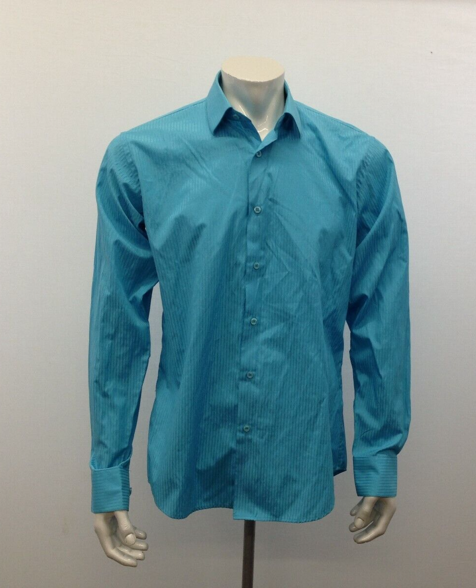 Enrico Carlucci Men&#39;s Size 16 Blue Striped Long Sleeve Button Up Dress S... - $7.92