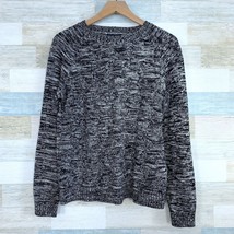 Lands End Marled Drifter Sweater Gray Black Ribbed Womens Large Petite L... - $34.64