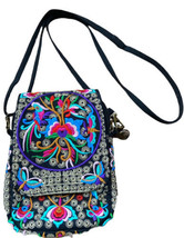 Black Multicolor Embroidered Crossbody  Wristlet Clutch Boho CONCERT Bag... - $14.45
