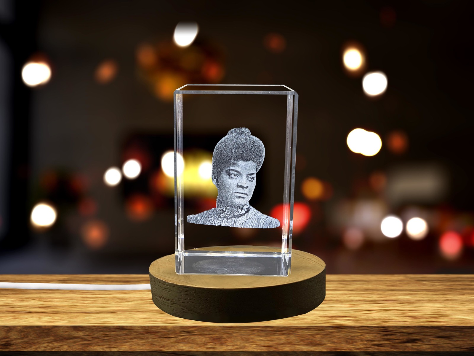 LED Base included | Ida B. Wells 3D Engraved Crystal - Celebrate the Legacy