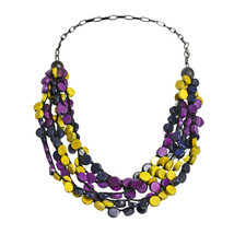 Tropical Cascades Purple Yellow Coco Palm Wood Necklace - £14.23 GBP