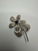 Vintage Sterling Silver Marcasite Filigree Flower Brooch 5.5cm - £27.06 GBP