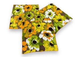Vtg 60s 70s Retro Set of 3 Groovy Hippie Cloth Napkins Flower Power Kits... - $19.31