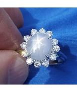 Earth mined Star Sapphire Diamond Deco Engagement Ring Diana Style Solit... - $9,056.98 CAD