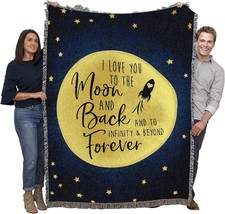 I Love You To The Moon And Back Blanket, A Woven Cotton Throw Made In The Usa - $77.92