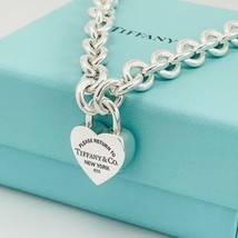 18&quot; Return to Tiffany &amp; Co Heart Padlock Lock Pendant Necklace in Silver - £552.26 GBP