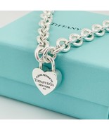 18&quot; Return to Tiffany &amp; Co Heart Padlock Lock Pendant Necklace in Silver - £557.10 GBP