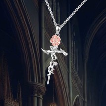 Rose Faith Cross Necklace A Symbol of Love, Faith, and Hope Women Religious Gift - $92.41