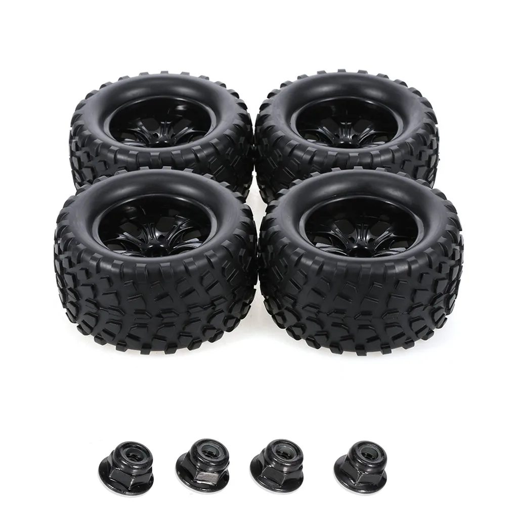 4pcs 125mm Rubber 1/10 RC Monster Truck Tires and Wheel Rims 12mm Hex With Nylon - £25.73 GBP