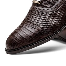 John Classic Oxford Woven Calfskin Genuine Caiman Crocodile Brown image 3