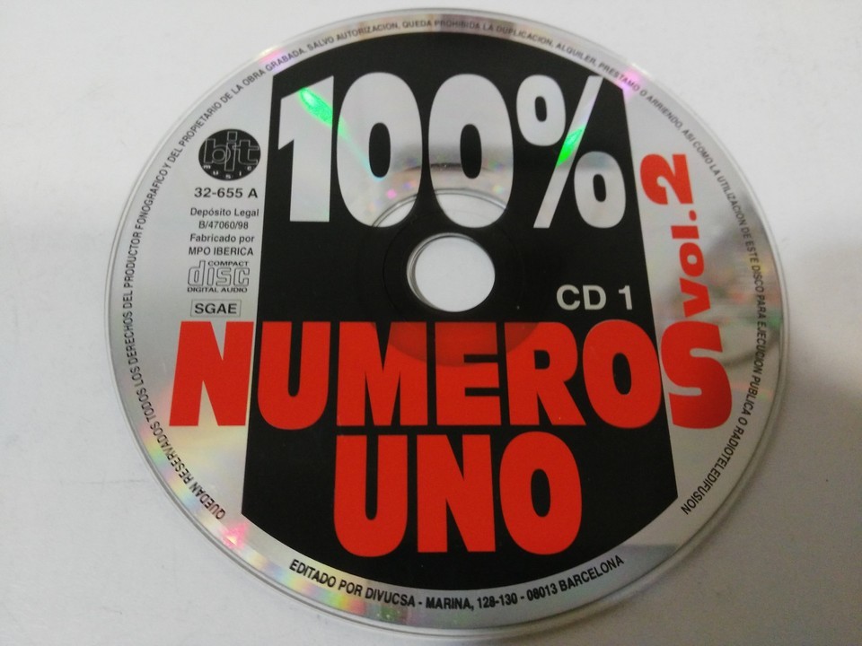 100% Numbers uno Vol 2 - CD1 Bit Music 1998 Disco Dance Mix - CD sin Box - $10.04