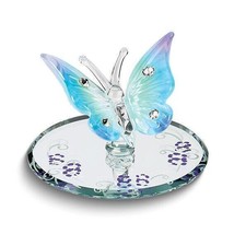 Glass Baron Blue &amp; Purple Butterfly with Crystals Handcrafted Glass Figurine - £17.21 GBP